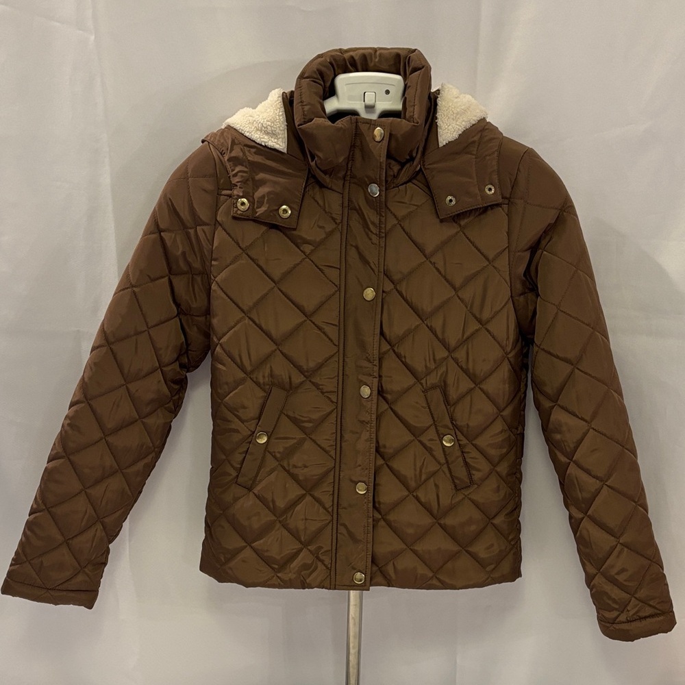 Quilted Brown Jacket with Hood